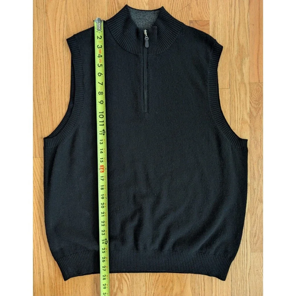 Mens XL 100% Cashmere Sweater Vest Black 1/4 Zip Pullover Forte